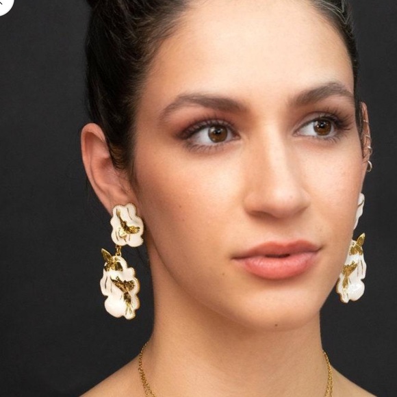 Angela Mia "Arise" Earrings - Gold & Ivory - Picture 2 of 2